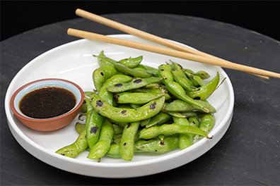 Edamame prepared for Asian food delivery near Clementon, New Jersey.