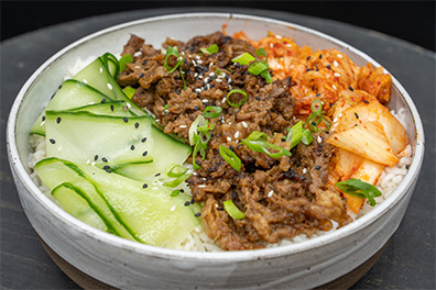 Rice Bowl with Meat and Veggies served at our Asian restaurant near Barclay-Kingston, Cherry Hill, New Jersey.
