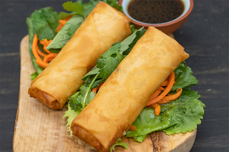 Shrimp Spring Rolls with dipping sauce served at our Barclay-Kingston, Cherry Hill Pad Thai restaurant.
